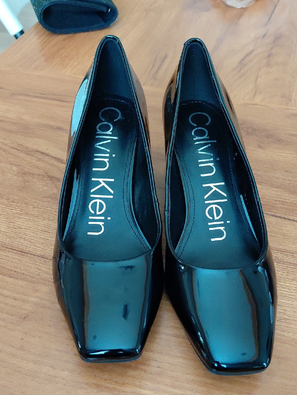 Calvin Klein Black Patent Square-Toe Pumps